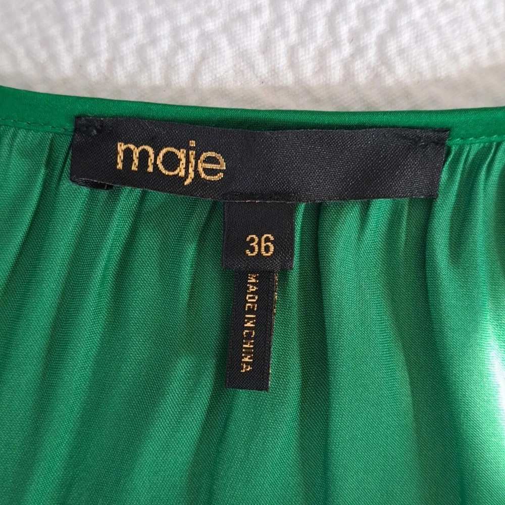 Maje Womens Rianette Smocked Silky Green Party/Wedding‎ Guest Midi Dress 38/6-8